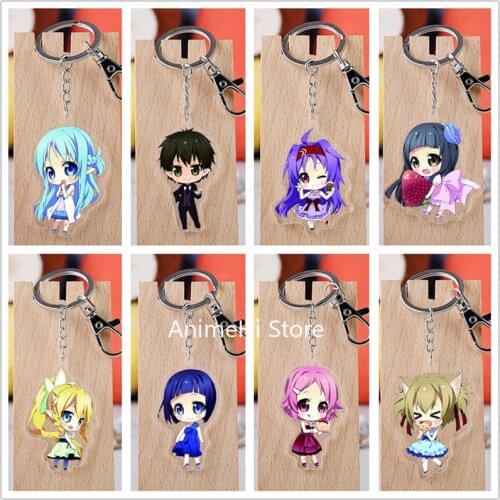 20 pcs/lot Sword Art Online Acrylic Keychain Toy SAO Figure Yuuki Asuna Bag Pendant Key Ring Gifts