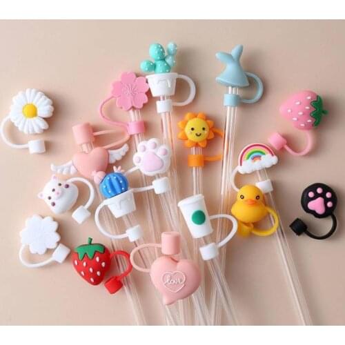 200pcs-1000pcs Creative Silicone Straw Tips Cover Reusable Drinking Straw Tips Lids Anti-dust Straw Cap for 7-8 mm Straws SN