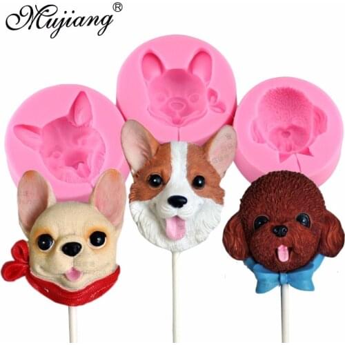 3D 3 Style Dog Silicone Lollipop Mold DIY Fondant Cake Decorating Tools Teddy Corgi Bulldog Candy Chocolate Polymer Clay Mould