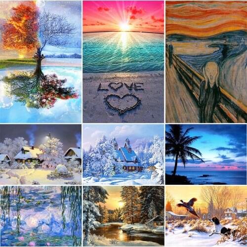 5D DIY Diamond Painting Tree landscape Sunset Cross Stitch Kit Full Drill Embroidery Mosaic Winter Picture of Rhinestones Decor