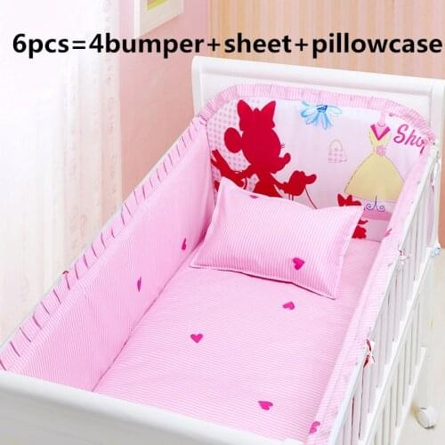 Promotion! 6PCS Cartoon Baby Bedding Set,Baby Cradle Bedding,Unpick Cheap High Quality (bumper+sheet+pillow cover)