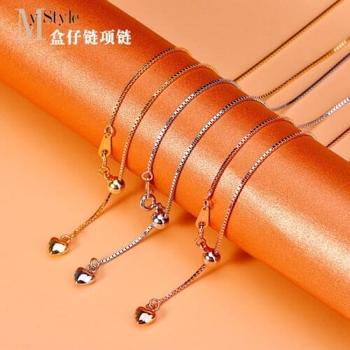 Box chain 925 sterling silver necklace box baby chain silicon bead adjustable clavicle chain necklace temperament simple and ver