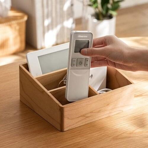 HUNYOO Home Desktop Wooden Box Cosmetics Remote Control Dressing Table Finishing Storage Box Jewelry Storage Box