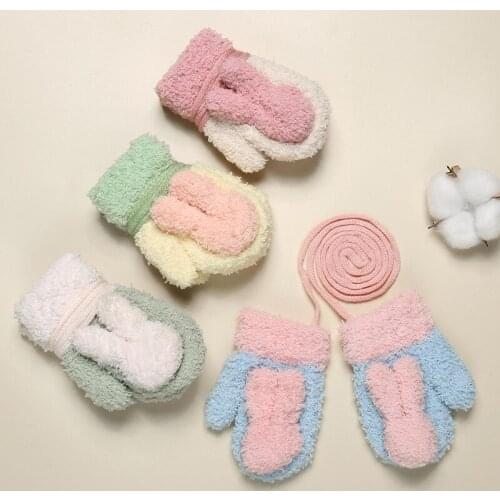 Baby Gloves Winter Warm Cute Cartoon Rabbit Soft Warm Plush Kids Winter Gloves for Boy Girl Newborn Winter Thicken Mittens 0-3 Y