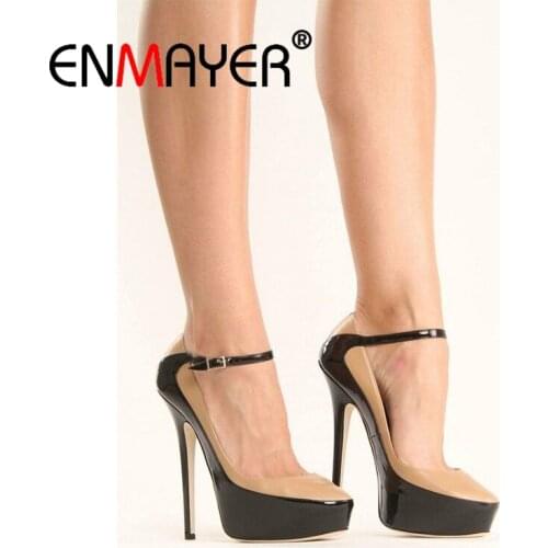 ENMAYER Thin Heels Pointed Toe Buckle Strap Shoes Woman Platform Heels Ladies Shoes Pumps Sapato Feminino Size34-43 ZYL2602