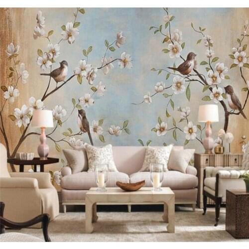 Custom Photo Wallpaper Mural 3D Flower Bird Peach Oil Painting Living Room Bedroom Background Wallpaper for Walls 3 D Floral