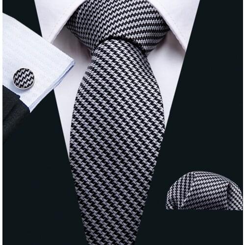 Classic 8.5cm Width Black White Men Ties Cravate Luxury Homme Male Silk Ties For Men Suit Business Wedding Necktie FA-5007