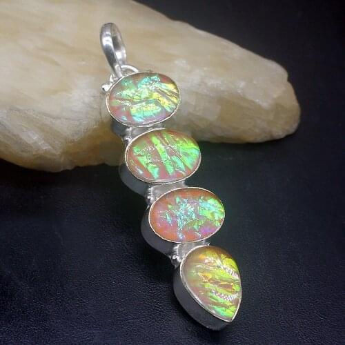 Gemstonefactory Jewelry Big Promotion Single Unique 925 Silver Shiny Fire Pink Dichroic Glass Lady Women Necklace Pendant 0210