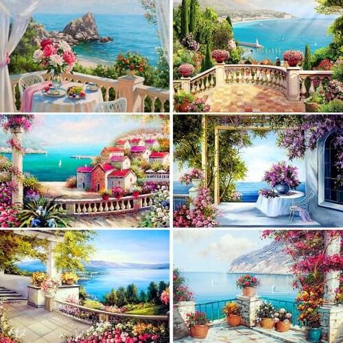 Seascape Flower Diamond Arts Handmade Painting Wall Decor Embroidery Diamond Accessories Jewel Cross Stitch Paint Diy