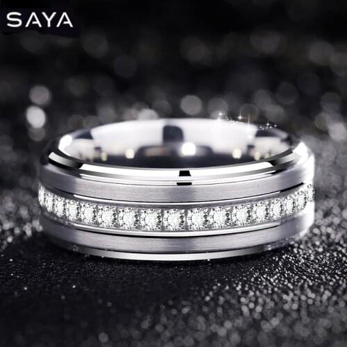 Ring for Men, 8mm Width White Tungsten Carbide Rings, Fashion Jewlery with CZ Stones Rotating Rings, Customized, Free Shipping