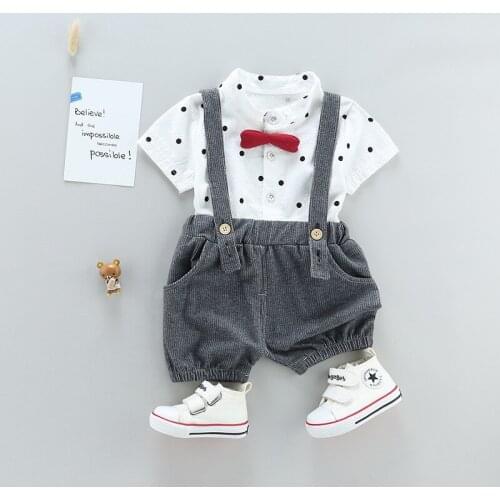 Baby Boys Clothes Sets Summer Childrens Suit Childrens Clothing Short Sleeve Shirt+ Bib Pants 2 pieces Clothing Sets