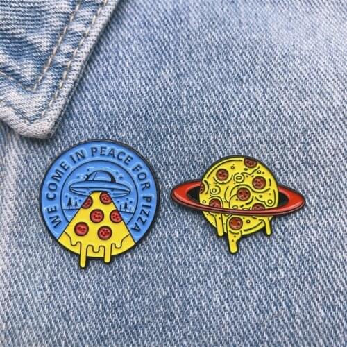 Creative Fun Universe Planet Spaceship Food Pizza Enamel Brooch Clothes Bag Alloy Pin Badge Sweet Fashion Jewelry Gift For Kid
