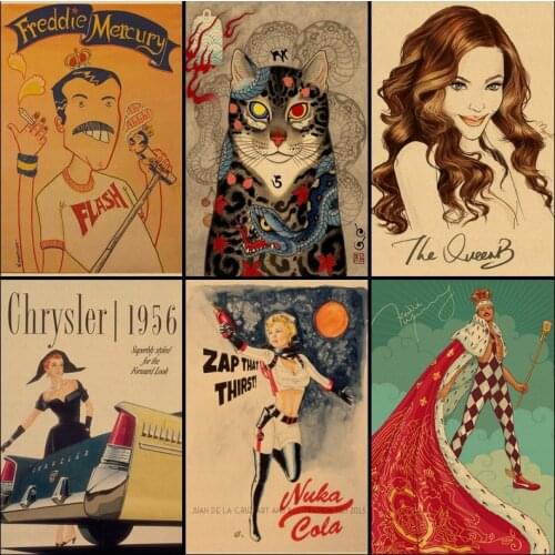 Buy three to send one Japanese/Stranger Things Illustration simple pen series poster retro kraft paper room decoration painting