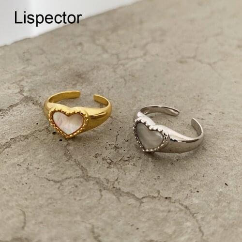 Lispector 925 Sterling Silver French Shell Heart Rings for Women Minimalist Open Ring Unisex Lover Matching Jewelry Couple Gifts