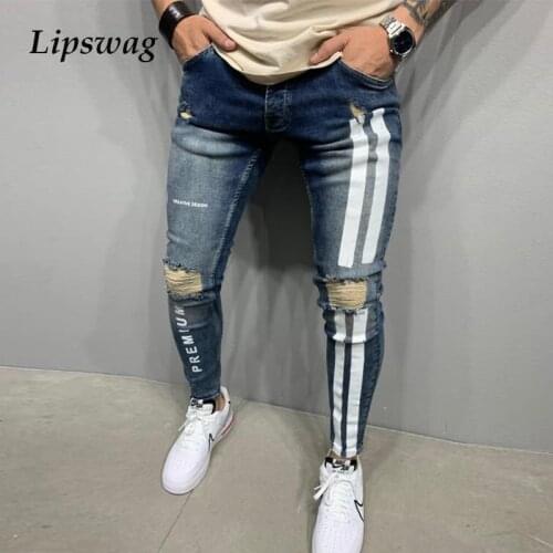 2021 Spring Fashion Spray Paint Jeans Mens New Casual Letter Print Ripped Pencil Pants Male Autumn Slim Trouser Streetwear 3XL