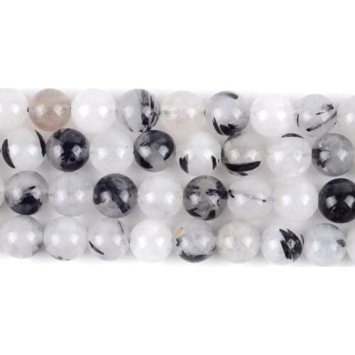 Natural Black Rutilated Quartz Stone Carnelian Round Loose Spacer Beads For Jewelry Making DIY Bracelet Handmade 4/6/8/10/12mm