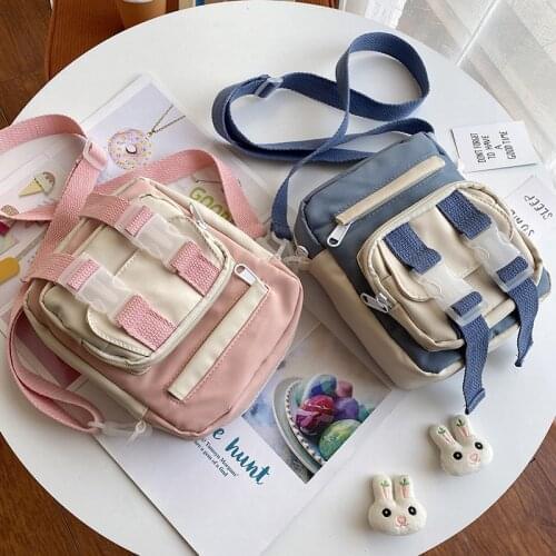 Wriufred New style nylon canvas bag with belt decoration fresh and sweet school student backpack mobile phone coin purse