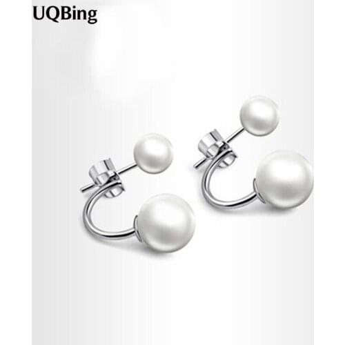 Wholesale Silver Color Jewelry Earrings Double Side Simulated Pearl Stud Earrings For Women Ear Stud