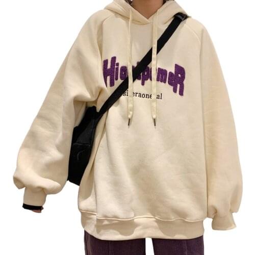 Autumn Winter Apricot Clothes Thick Loose Sweatshirt Femme Student Fashion Hiontpomer Letter Harajuku Korean Lazy Women Hoodies