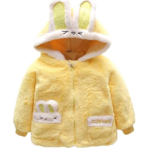 1-4 Year Baby Girl Clothes Cute Rabbit Plush Coat Autumn Winter Warm Children Hooded Down Jacket Sweet Princess Infant Outerwear