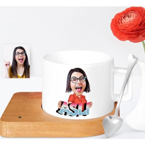 Personalized Is Cartoon Wooden Altlıklı Ceramic Cup-1