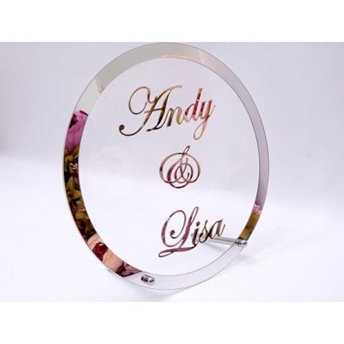 Personalized Round Wedding Name Sign with Frame Standing Table Decoration Acrylic Mirror Props Party Decor Favor Guests Gifts