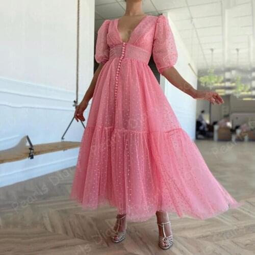 Princess Pink Long Sleeve Dubai Evening Dresses Arabic Formal Dresses Women Party Night Gowns Prom Dress 2021 Vestidos De Festa