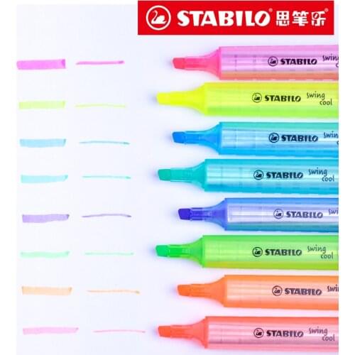 Authentic STABILO 275# Fluorescent Pen Swing Cool Portable Marker 3mm Student Note Color Highlighter Pen 8pcs/lot
