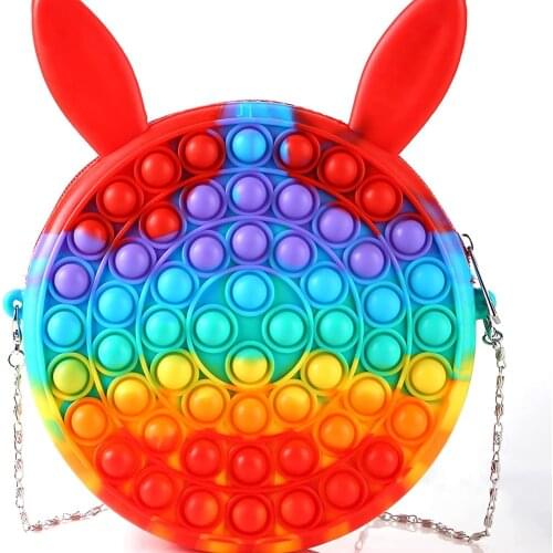 Pops Shoulder Bag Fidget Toys Rainbow-Rabbit Handbag for Girls Poppet Silicone Bag Pop for Girls Bubble Fidget Sensory Toys