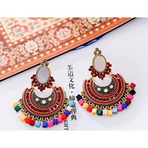 Retro Bohemia Beads Tassel Indian Earrings Women 2019 Ethnic Geometric Alloy Earrings Wedding Earrings Hangers