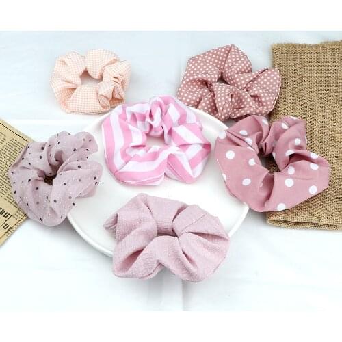 Pink Scrunchie Hair Ring Cute Women Dot Elastic Hair Bands Girls Stretchy Ties Ponytail Hold Hair Accessories Hairbands Headwear