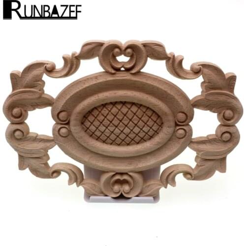 RUNBAZEF Solid Wood Flower Oval Applique Furniture Cabinet Bed Background Home Decoration Accessories Ornaments Miniature