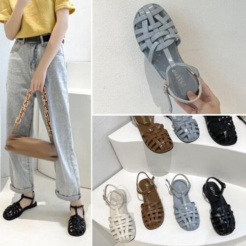 Womens Flat Sandals, Fashionable Casual Shoes with Woven Uppers in Retro Style, Comfortable Soft-soled Beach Shoes