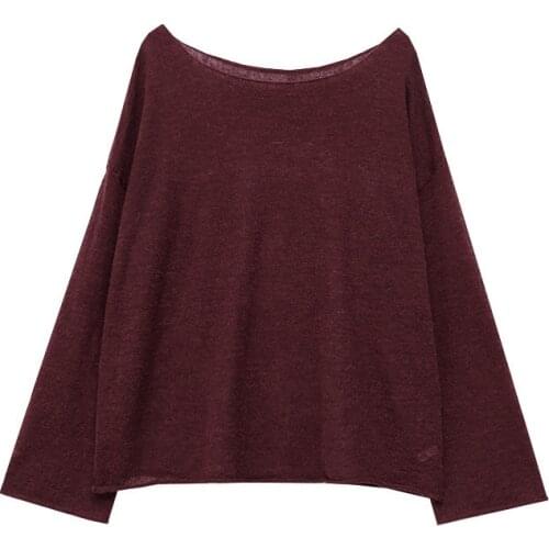 Boat Neck Wool Sweater Women Knitted Pullover Tops With Roll Edged