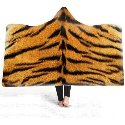 Hooded One-piece Cloak Blanket for adults and children with Hood Double Layer Plush Animal Skin Pattern Nap Blanket