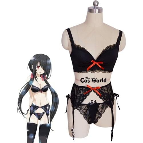 DATE A LIVE Nightmare Tokisaki Kurumi Sexy Lace Underwear Bra Set Underpants Outfit Anime Cosplay Costumes