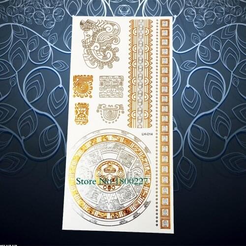 Thick Gold Chain Metallic Tattoo Body Art Flash Temporary Tattoo Sticker 21x10cm Waterproof Tatoo Henna Zuma King Ancient Eqypt