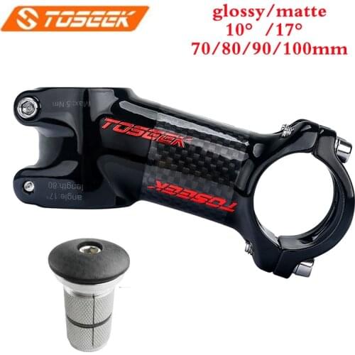TOSEEK Carbon Stems 17degree 10degree Bike Stem 70/80/90/100mm Bicycle Handlebar Stems with Headset Top Cap MTB Part
