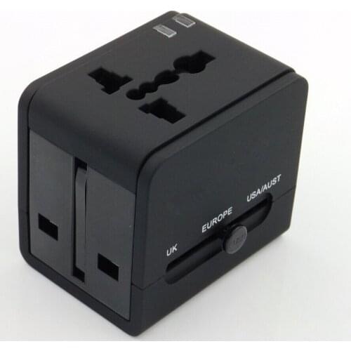 Worldwide All in One Travel Socket Universal Plug Converter with Dual USB Charging Ports AC Power Plug