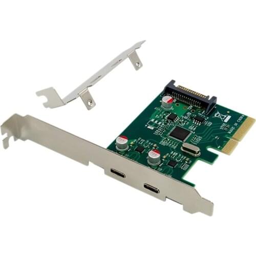 PC USB C Adapter Expansion Card PCI-E X4 to Dual Type C 10Gbps Port with SATA Power Supply for Desktop Computers