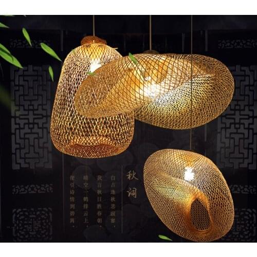 Vintage Bamboo LED Pendant Lights Lighting Retro Style Restaurant Rattan Pendant Lamp Living Room Hanging Lamp Kitchen Fixtures