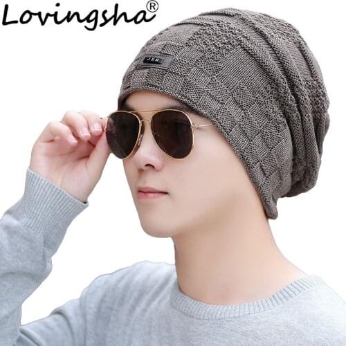 LOVINGSHA Men Knitted Knit Beanie Geometric Design Skullies Baggy Bonnet Warm Hats For Girl Women Faux Fur Winter Caps HT091