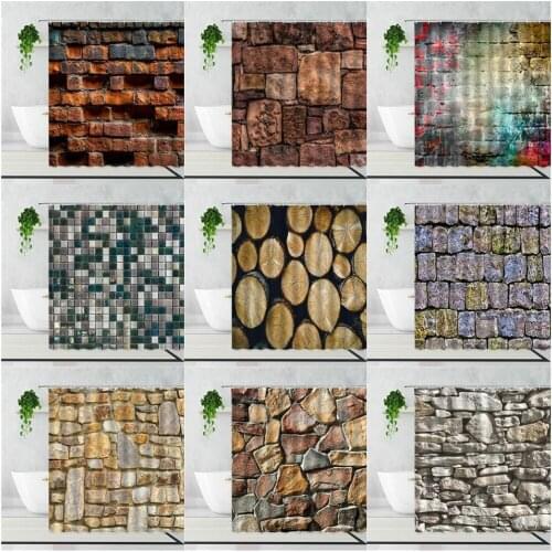 Retro Stone Brick Wall Shower Curtain Nostalgic Stones Grain bathroom Background Bath Screen Garden Curtains With Hooks Washable
