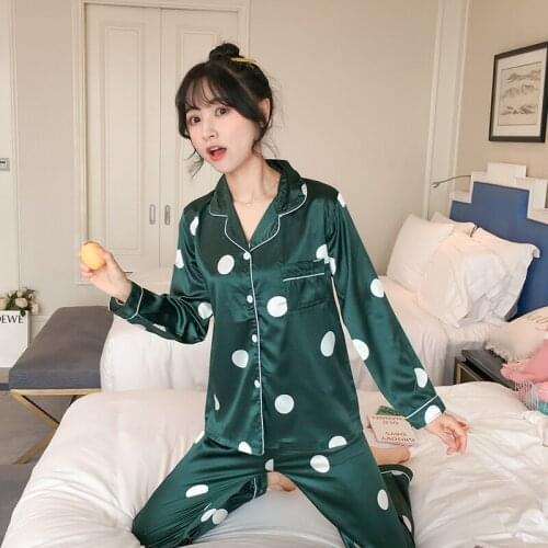2019 Womens Pajamas Flower Print Fashion Luxury Female Faux Silk Two Sets Shirts Pants Nighties Sleepwear