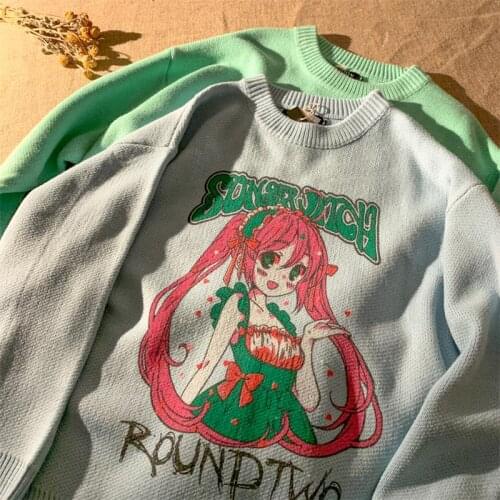 Women Sweater Kawaii Anime graphics Winter Pullovers Woman Sweater Oversize Harajuku Warm Pullover Mujer Y2K top Grunge clothes