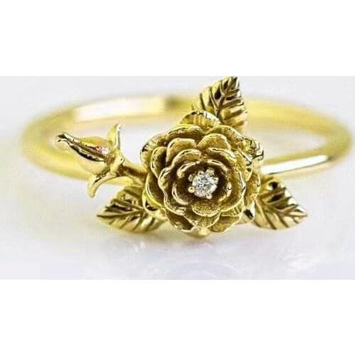 High Qualtiy Rose Flower Leaves Ring Resizable 6-11 Finger Rings For Women Romantic Valentines Day Gift Jewelry Drop Shipping