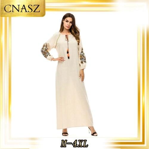 Muslim Autumn New Embroidered Loose Korean VersionOf The Big Swing Skirt Musulmane Femme Ethnic Style Loose Large Size Dress