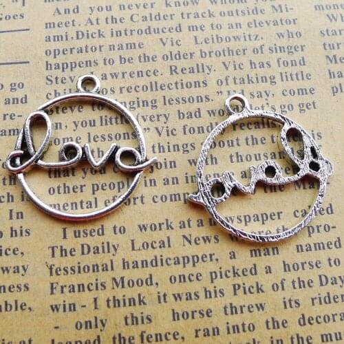 100pcs Love Charms 25mm x 26mm DIY Jewelry Making Pendant antique silver color