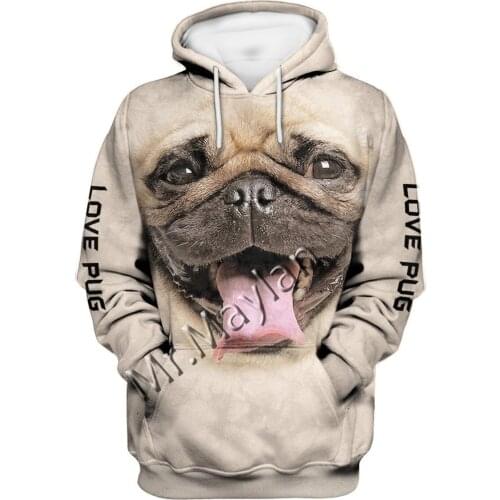 2021 Fashion Animal Pug 3D Printed Hoodie Men Women Ropa Casual Pet Dog Designs Hooded Oversized Hooded Coat Drop Shipping QW-16