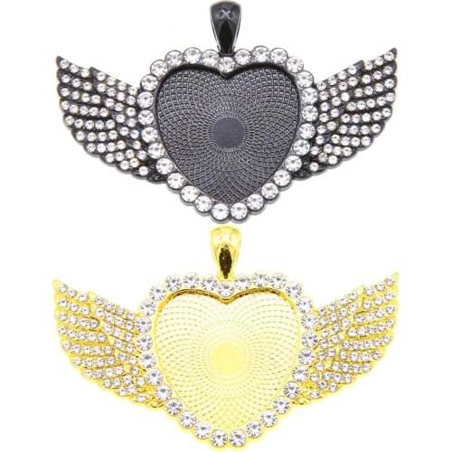 3PCS Heart-shaped Pendant Base DIY Jewelry Making Wing Necklace Chains 25mm Alloy Tray Crafts Accessories Jewellry Findings